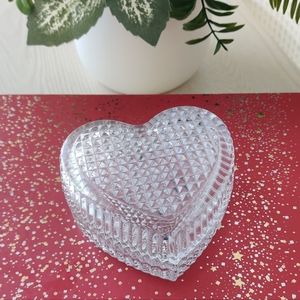 Vintage Cut Crystal Glass Heart Shaped Trinket Box.
